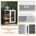 LVSOMT Coffee Bar Cabinet with Adjustable Shelves and Door, Rustic White | 27.5'' Small Coffee Station with Table, Mini Sideboard Buffet, Iron Wood Frame, 3-Tier, for Tea, Dishes, Snacks, Home Kitchen