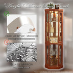 70" Lighted Corner Curio Cabinet, Wood China Display Case with Tempered Glass Doors & Adjustable Shelves, Light Bulb Included, Tall Wine Storage Rack for Bar and Liquor Storage (Dark Oak)
