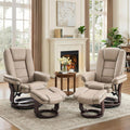 Swivel Recliner Chair with Ottoman Reclining Lounge Sofa Footrest, Set of 2 | 360°Sturdy Wood Base, Soft Faux Leather, Upholstered Ultra-Plush Foam, Modern Armchair, Living Room Bedroom Office Reading