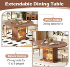 43.3"-59" Extendable Round Dining Table for 4-8 with Dust-Proof 2-Tier Storage Shelf, Space-Saving Expandable Dining Room Table with Lights, Wood Oval Circle Dining Table for Kitchen, Walnut