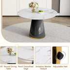 Round Dining Table Set for 4, 45''Marble Grain Dining Room Table Set for 4 with Upholstered Chairs, Modern Dinner Table Set for Kitchen Dining Room