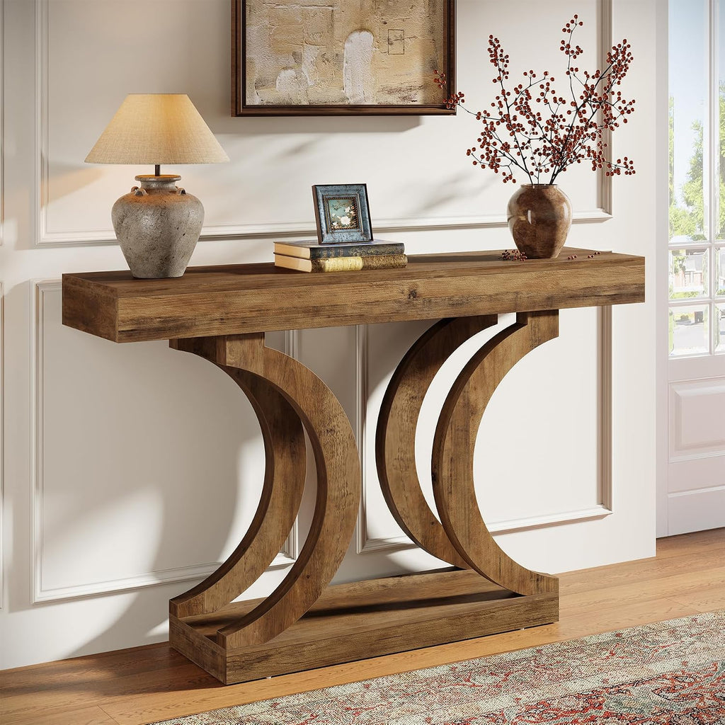 Tribesigns 43-Inch Farmhouse Curved Console Entryway Table for Living Room | 2 Tier Diaplay Space, Unique Curved Base, Adjustable Leg Pads, Sofa Table Behind the Couch,Thickened Sturdy Tabletop