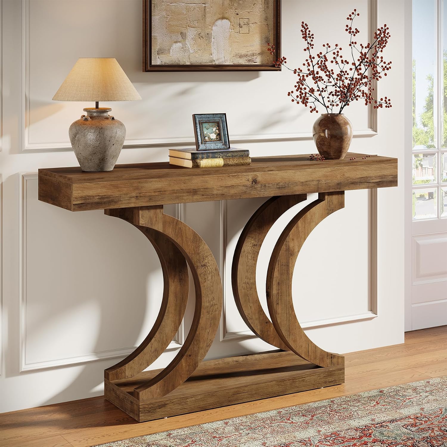 Tribesigns 43-Inch Farmhouse Curved Console Entryway Table for Living Room | 2 Tier Diaplay Space, Unique Curved Base, Adjustable Leg Pads, Sofa Table Behind the Couch,Thickened Sturdy Tabletop
