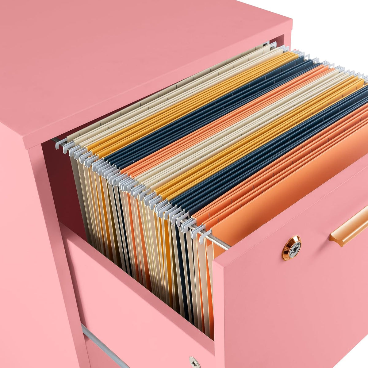 Lavish Home 2-Drawer Wooden File Cabinet with Lock, Pink, 16” x 27” | Rolling Filing Organizer with Deep Drawer Storage for Under the Desk, Home, or Office