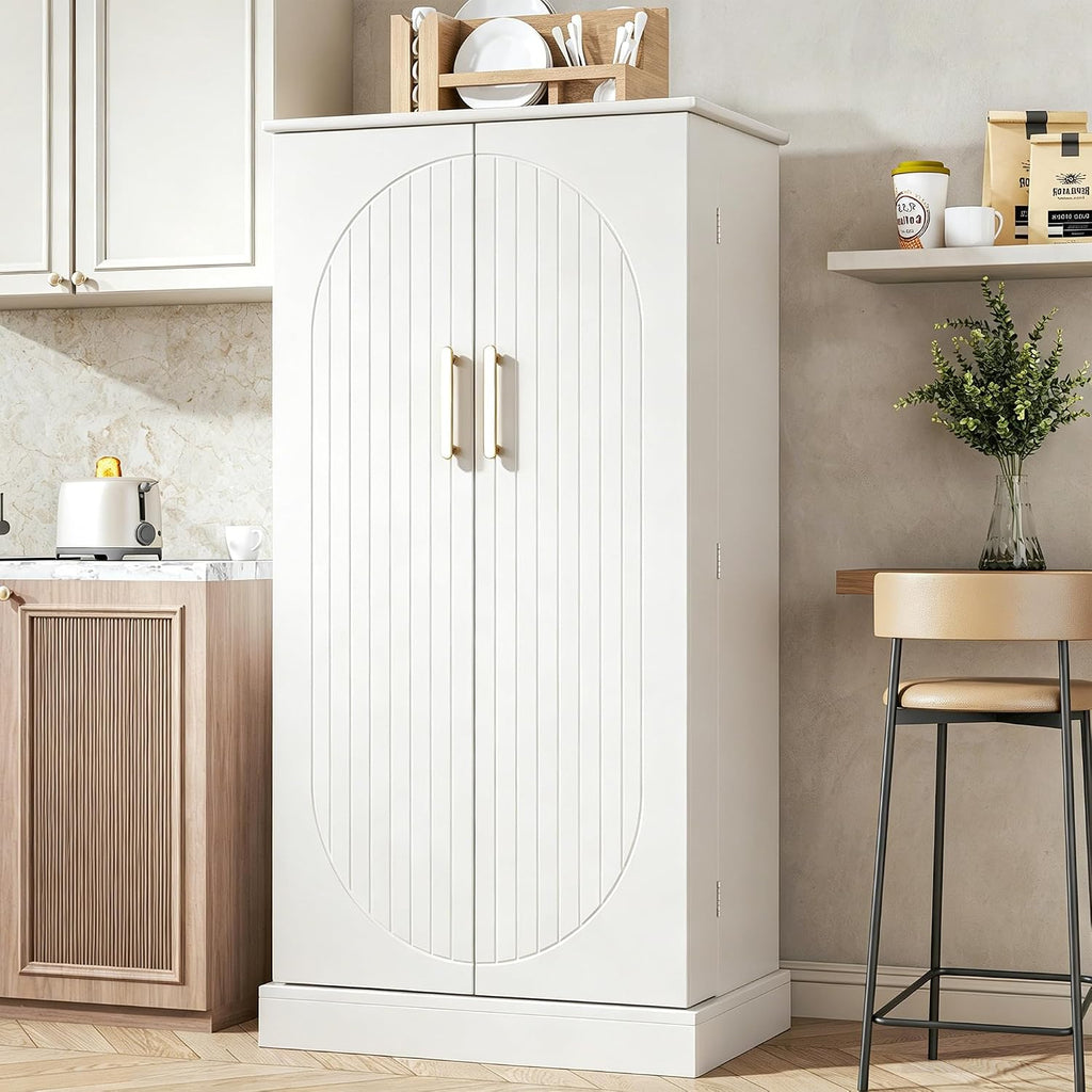 kepptory 47" Kitchen Pantry Cabinet with Doors and Adjustable Shelves, Freestanding Pantry Storage Cabinet, Farmhouse Buffet Cupboard for Kitchen, Dining Room, Living Room, White