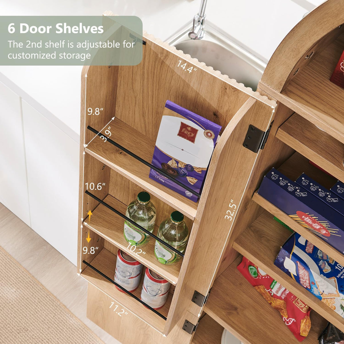 IFGET 71" Tall Arched Kitchen Pantry, Modern Fluted Storage Cabinet,Natural | Wooden Pantry Cabinet with Doors, 3 Adjustable Shelves, 6 Door Shelves, Organizer, Versatile Cupboard for Kitchen, Bathroom