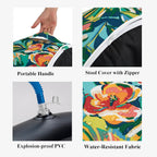 FUNHOME Inflatable Stool Ottoman Footrest with Handle, All Weather Footrest Seat D20 xH9, Water Repellent Footstool Pouf for Home Patio Garden and Camping Use-Rosario Flower Leaf