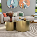 BQueen Round Nesting Coffee Table Set of 2, Brushed Gold Stainless Steel Modern Coffee Tables, 2 in 1 Space Saving Stackable Accent Tables for Living Room, Small Space Apartment
