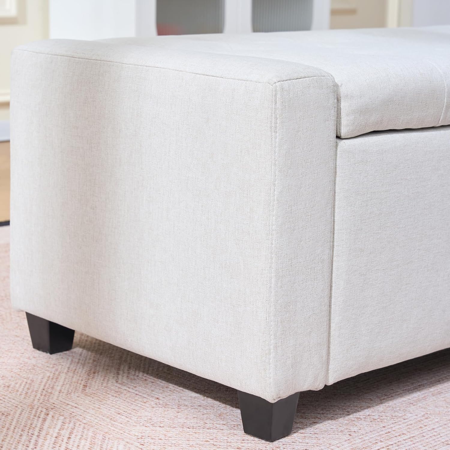 Storage Bench for Bedroom, 48.4'' End of Bed Beige Ottoman Lined Fabric Upholstered Shoe Bench for Entryway, Hallway, Bedroom, Cloakroom, Living Room, Beige.