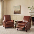 HULALA HOME Genuine Leather Manual Recliner Chairs Set of 2 with Adjustable Backrest & Footrest, Mid Century Modern Push Back Recliners with Nailhead Trim & Wood Legs, Brown