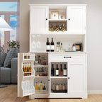 Gizoon Tall Kitchen Storage Cabinet with Door and Shelves White | Kitchen Pantry Cabinet with Storage 67" Large Coffee Bar Hutch with Storage for Dining Room Kitchen and Living Room, Painted
