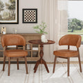 MALOL Wooden Dining Chairs Set of 2, Modern Upholstered Dining Room Chair, PU Leather Kitchen Side Chairs with Curved Open Back for Living Room/Restaurant/Cafe, Brown