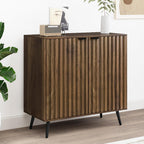 Smuxee Fluted Sideboard Cabinet, Freestanding Walnut Buffet Cabinet with Adjustable Shelf, Wood Storage Cabinet for Living Room, Entryway, Hallway