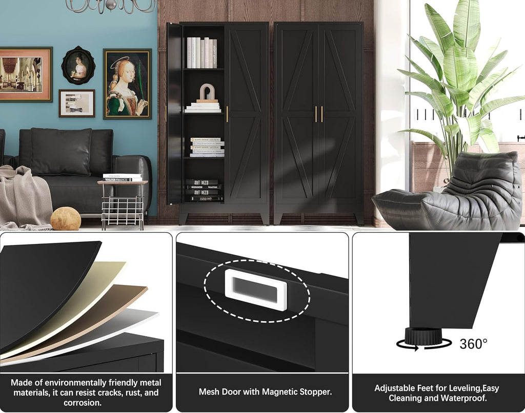61"H Black Pantry Kitchen Cabinet with Doors,Black Storage Cabinets,Freestanding Pantry Cabinet,Farmhouse Food Storage Cabinets,Tall and Large Pantry Cabinets for Kitchen, Dining Room, Living Room