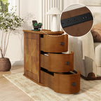 Narrow End Table with Charging Station, Wood Side Table with Drawers for Small Spaces, 3-Drawer Nightstand with Storage, Slim Bedside Cabinet for Living Room/Bedroom/Corner, Fully Assembled, Walnut