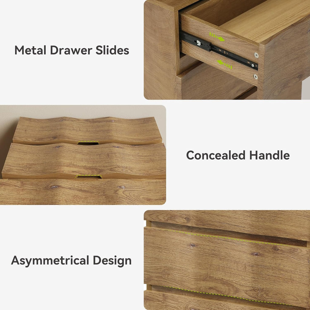 LITTLE TREE End Table with 3 Drawers, Fluted Nightstand, Farmhouse Bedside Table, Wood Nightstand, Small Bedroom Dresser, Rustic Wood End Table with Storage for Living Room, Bedroom, Closet, Natural