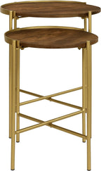 Coaster Home Furnishings - Malka - 2-Piece Round Wood Nesting Table Set with Soft Gold Table Frame - Transitional - Living Room - Brown and Gold - 936168