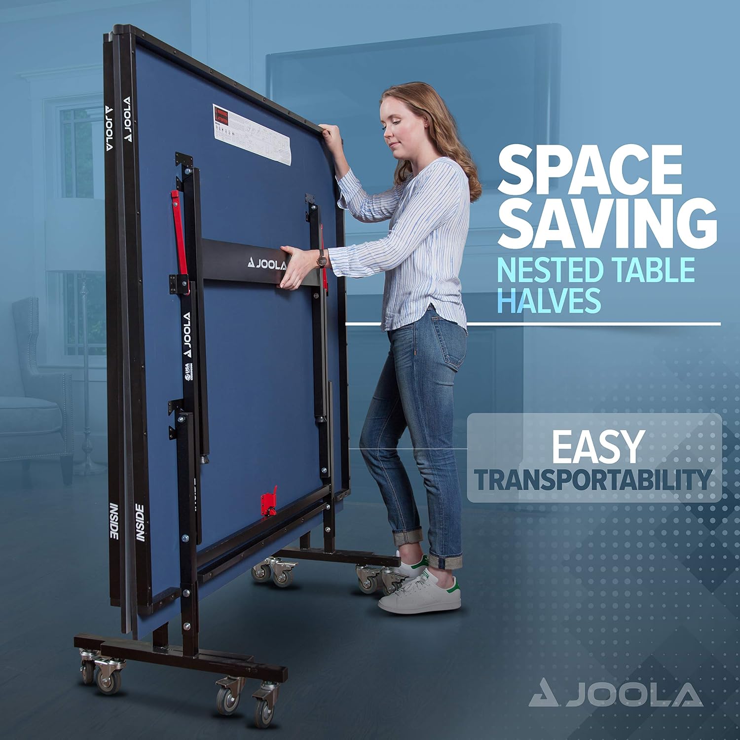 JOOLA Inside Professional MDF Indoor Ping Pong Table with Quick Clamp Table Tennis Net and Post Set - 10 Minute Easy Assembly - Tournament Quality - Foldable with Single Player Playback Mode