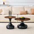 2-Piece Nesting Coffee Table Set, Walnut MDF Tops, Black Metal Bases
