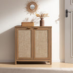 SICOTAS Sideboard Buffet Cabinet with Large Storage - Boho Rattan Credenza Coffee Bar Cabinets with Adjustable Shelves, Buffet Console Table for Kitchen Living Room Hallway - Oak