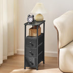 DALEMHOME End Table, Narrow Side Table with 3 Fabric Drawers, Slim Nightstand, Small Bedside Table with Storage, Living Room, Bedroom, Black HKET1300BK