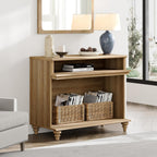 WAMPAT Tall Side Table, Large End Table with 2 Storages for Living Room, Farmhouse TV Stand with Storage Shelf, Oak, 37"