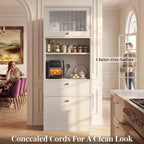 71''Tall Kitchen Pantry Cabinet with Oversized Microwave Shelf & Coffee Station-Tall Extra Deep Storage Hutch, Fluted Acrylic Doors,Adjustable Shelves,Drawers, Anti-Tip,White