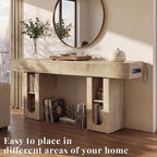 63 Inch Entryway Console Table with Power Outlets & Storage, Oak | Wooden Behind Couch Table, Farmhouse, Adjustable Shelves, 300LB Load, 5.9" Thick Top, MDF, Anti-Tip, Zero Wobble, Entrance