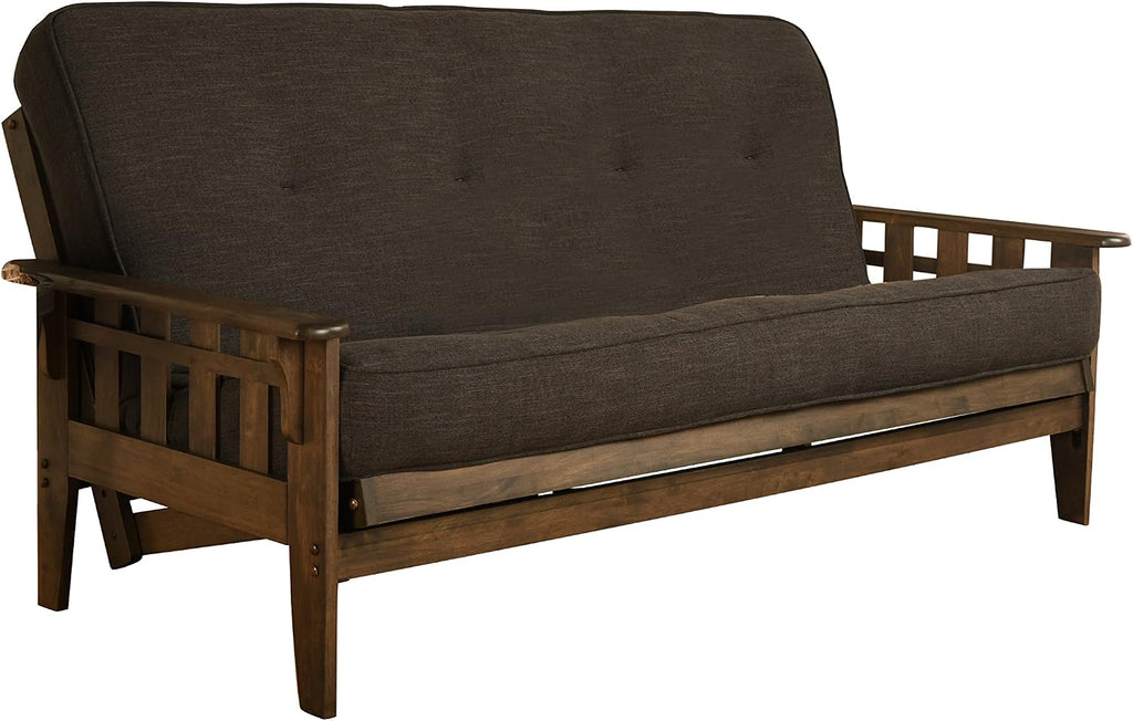 Kodiak Furniture Tucson Futon Set in Rustic Walnut Finish with Linen Charcoal Mattress, Full | Solid construction