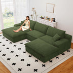 107" Cloud Couch Modular Sectional Sofa for Living Room, U-Shape Couch with Deep Seat, Modern Corduroy 3-Seater with Ottoman, No Assembly Required (Green,Left-Facing Chaise)