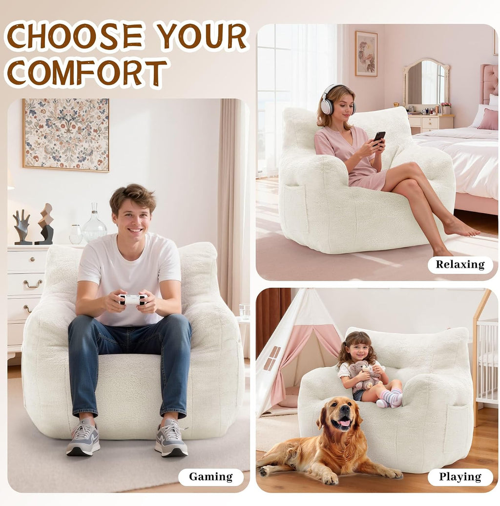 Korser Bean Bag Chair for Adults and Kids, Small Comfy Beanbag Lounge Floor Sofa Reading Chair with Armrests, Mini Cloud Sofa for Living Room, Bedroom and Game Rooms, Plush Chair with Memory Foam