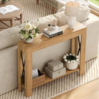 YATINEY Farmhouse Console Table, 39.4'' Small Narrow Entryway Table, Wood Couch Table Behind Sofa with Storage Shelf, Slim Farmhouse Hallway Table for Living Room, Hallway, Foyer, Light Walnut CT34VV