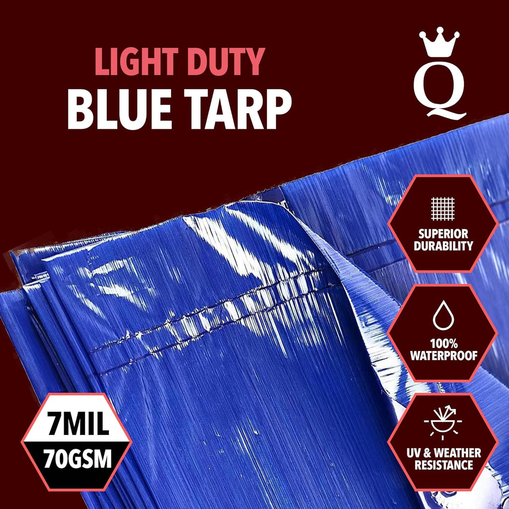 QUEEN OF TARPS | 6x8 Light Duty Tarp Waterproof, 70 GSM is 7 MIL, UV/Tear Resistant Tarp, Camping, Outdoor Furniture, Car, Tents, Painting, Firewood Protection | 6x8, Light Duty