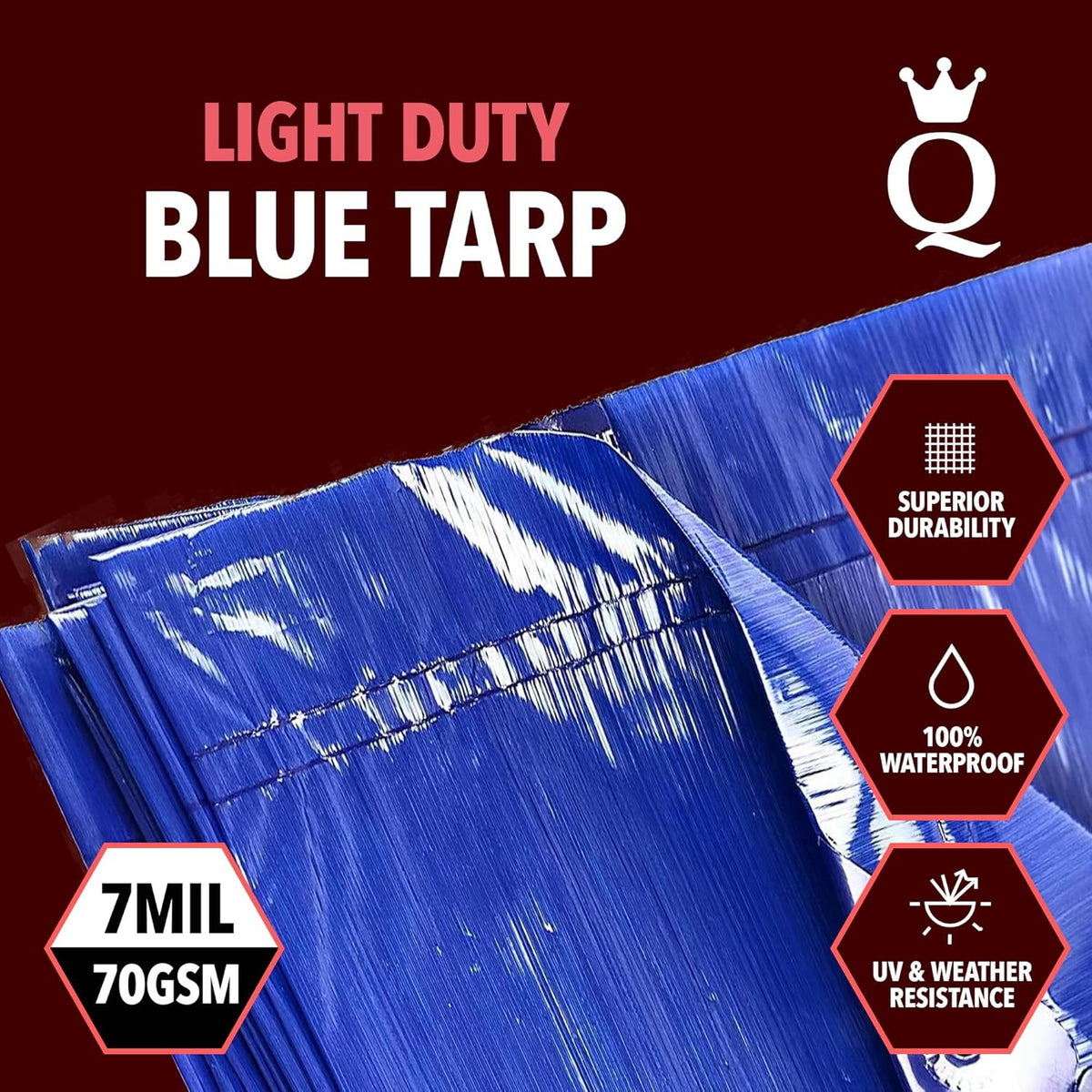 QUEEN OF TARPS | 8x10 Light Duty Tarp Waterproof, 70 GSM is 7 MIL, UV/Tear Resistant Tarp, Camping, Outdoor Furniture, Car, Tents, Painting, Firewood Protection | 8x10, Light Duty