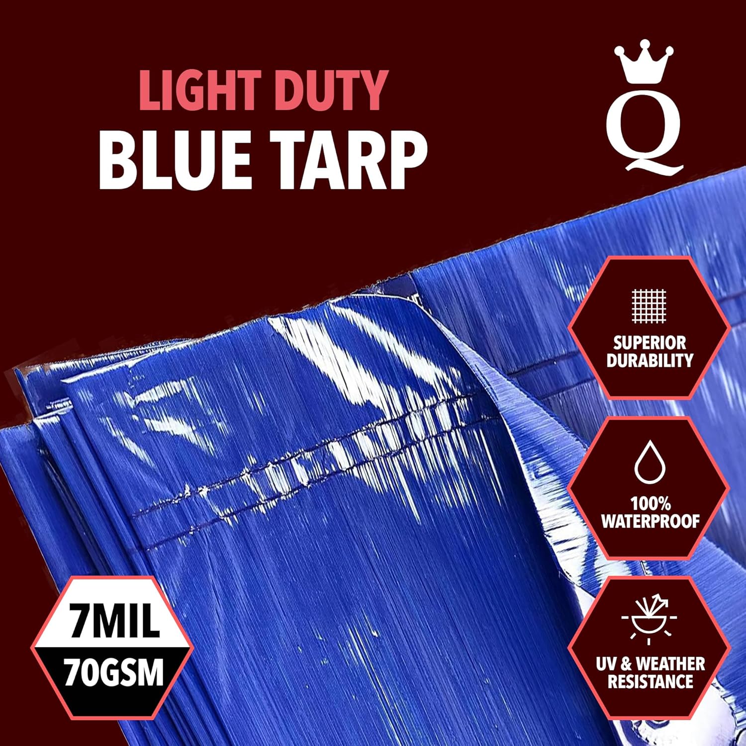 QUEEN OF TARPS | 10x12 Light Duty Tarp Waterproof, 70 GSM is 7 MIL, UV/Tear Resistant Tarp, Camping, Outdoor Furniture, Car, Tents, Painting, Firewood Protection | 10x12, Light Duty