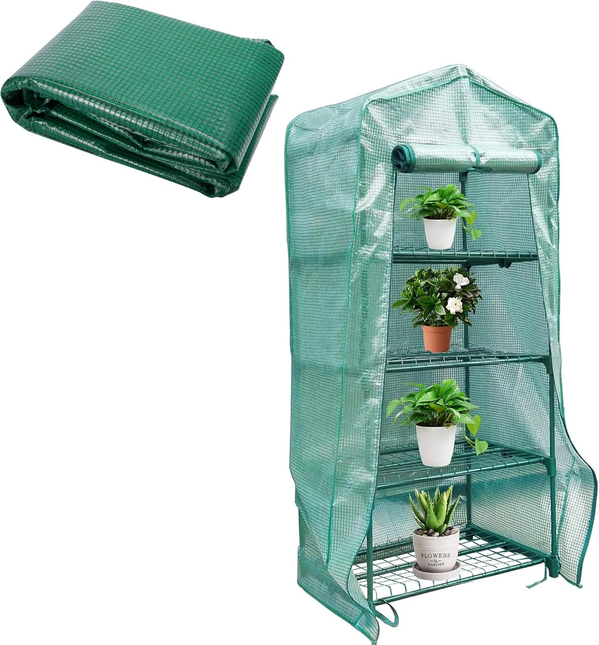 Sfcddtlg 4 Tier Greenhouse Replacement Cover, 63" x 27.2" x 19.3" PE Plant Greenhouse Cover with Roll-Up Zipper Door for Indoor Outdoor Gardening Plants Cold Frost Wind Rain Proof (Frame NOT Included)