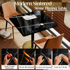 63''Dining Table for 4-6,Modern Sintered Stone Dining Table,Kitchen Tables for 4-6 with Aluminum Alloy Edge&Metal Base,Rectangular Dinner Eating Tables for Restaurants/Dining Room/Marble Black Gold