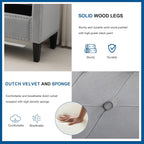Storage Ottoman Bench, Velvet Upholstered Footstool for Bedroom and Living Room, Tufted Seat with Storage, Wooden Legs & Metal Rivets, Grey