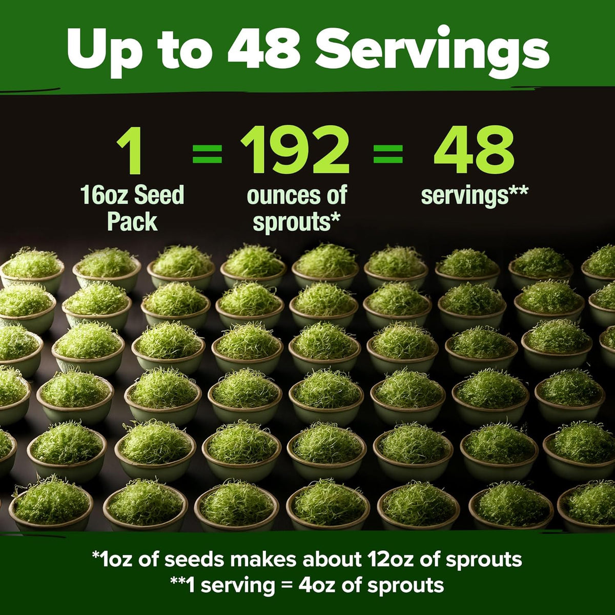 HOME GROWN Premium Sprouting Seeds Mix - Microgreens Seeds for Indoor Growing - Non-GMO Broccoli, Alfalfa, Radish, Clover Sprouts Seed - 16oz Resealable Pack for Healthy Salad & Juicing