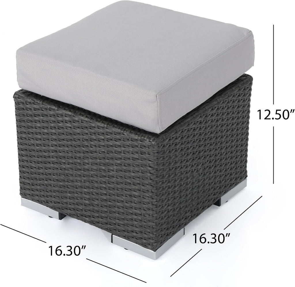 Christopher Knight Home Santa Rosa Outdoor 16" Wicker Ottoman Seat with Water Resistant Cushion, Grey / Silver