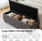 51" Storage Ottoman Bench with Wooden Legs and Soft-Close, Grey | Large End of Bed Bench with Button Tufting, Metal Rivet Accents, Fabric Bedroom Chest for Entryway Living Room Window