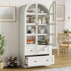72" Tall Arched Kitchen Pantry Cabinet,Wood Arched Bookshelf with 2 Doors, 2 Drawers, Adjustable Shelves,Versatile Sideboard Buffet for Dining & Living Room,White