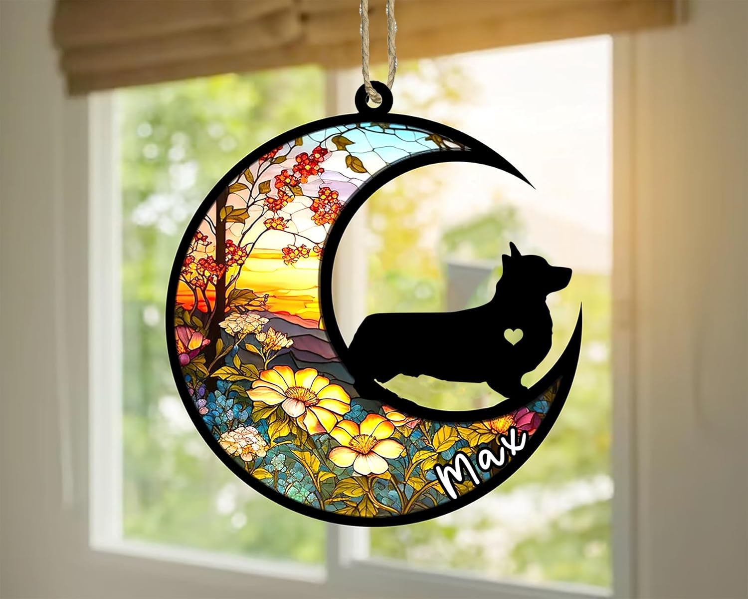 Personalized Dog Memorial, Custom Name Corgi (Black) Dog Christmas Ornament with Name, Custom Breeds, Pet Loss Light Catcher, Gifts for Lovers Loss of Pet Sympathy on Mothers Day Christmas