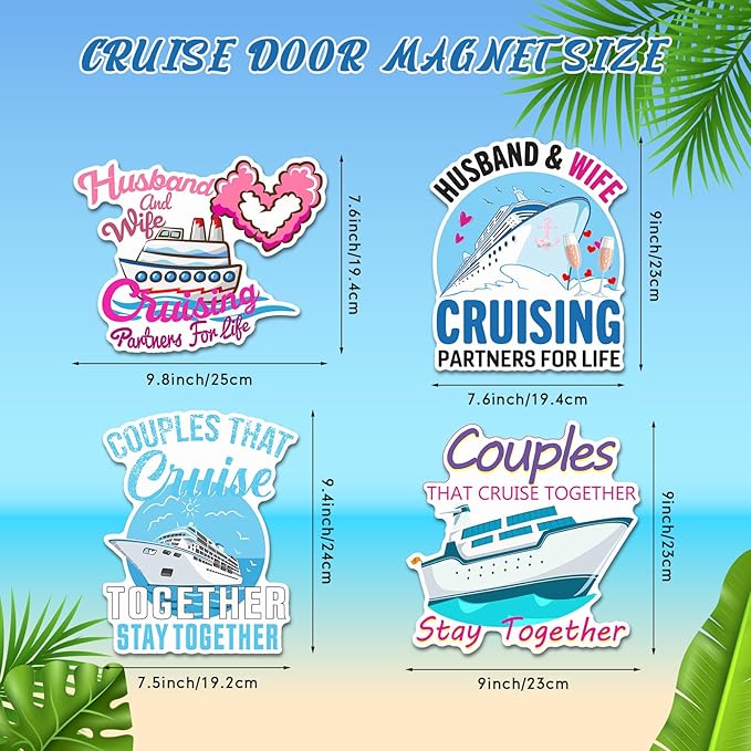 Hoteam 4 Pcs Couples Cruise Door Decorations Magnetic Husband and Wife Cruise Ship Door Funny Waterproof Nautical Magnets for Carnival Cabin Stateroom Fridge Car