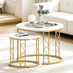 Garden 4 you Coffee Table Faux Marble Nesting Table for Small Place 2 Sets Modern Furniture Living Room Sets End Side Table Night Stand for Bed Room Dining Room (White & Gold)