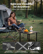 VEVOR Oversized Camping Chairs, 450 lbs Heavy Duty Support, Portable Padded Folding Camp Chairs with Dual Cup Holders & Wine Glass Holders, Carry Bag for Outdoor, Fishing, Black & Gray, 1 Pack