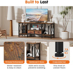 DUMOS 55" TV Stand with Fabric Drawers for 55 60 65 Inches TV | Entertainment Center and Industrial TV Console Table with Open Storage Shelves for Living Room, Bedroom, Rustic Brown
