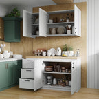 Homsee 60" W Modular Kitchen Pantry with Wall Cabinet, DIY Kitchen Cabinet Set Without Countertop, Modular Storage Cupboard with Drawers & Shelf, Large Storage Set for Dining Room, White