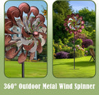 GUAGUA Classical Metal Wind Spinner Outdoor, 360 Degrees Swivel Wind Spinners for Yard and Garden, 74 Inch Kinetic Wind Sculptures Willow Leaves Patio Decor (Bronze & Red)