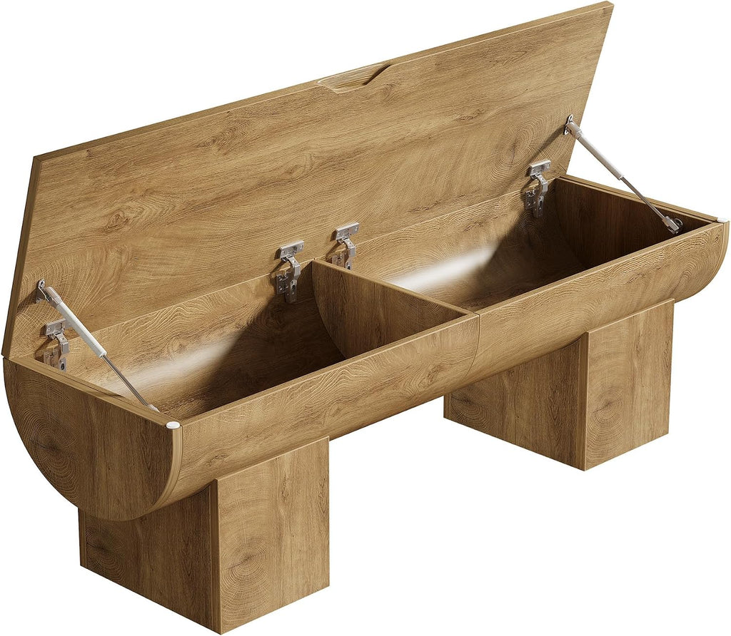 Tribesigns 55" Storage Bench with 2 Safety Hinges, Farmhouse Shoe Bench with Flip-Top Storage, Supports 350 lb and Easy Assembly (Natural)